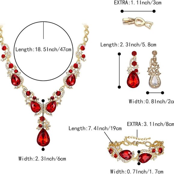 Wedding Jewelry Set Crystal Teardrop Necklace Earrings Bracelet Women - Picture 6 of 7
